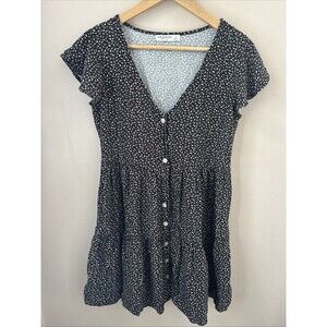 Arizona Women’s Medium Black Floral Print Tiered Mini Dress Short Sleeve